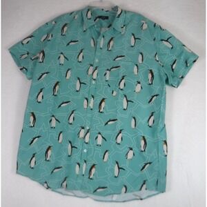 Nutexrol Shirt Men's XXL Button Up Short Sleeve Penguin Print Hawaiian Vacation
